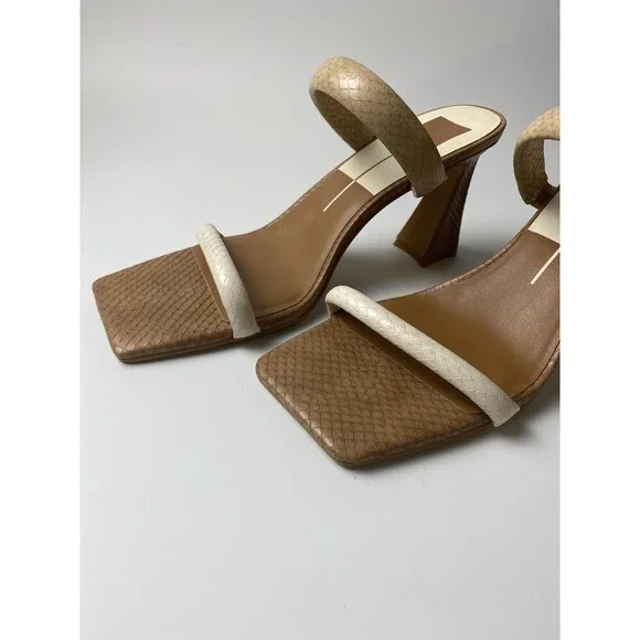 Dolce Vita Novah Slip On Sandal Heels 9.5 Square Open Toe Taupe/brown Pumps - Picture 2 of 6